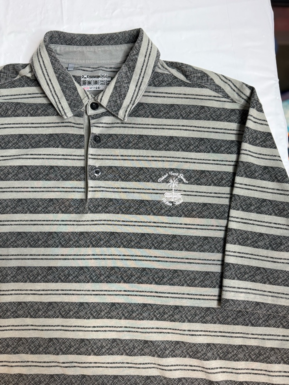 Under Armour Polo Shirt XL Loose HeatGear Striped Gray Golf Casual Mens